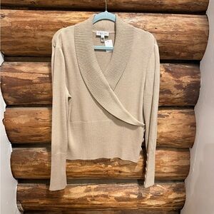 🤎Gorgeous St.John Sport Wool Blend Knit Tan Wrap Sweater
